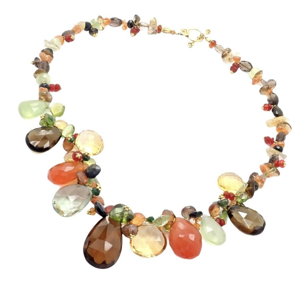 Rare Laura Gibson 22k Yellow Gold Briolette Onyx Spessartite Bead Candy Necklace